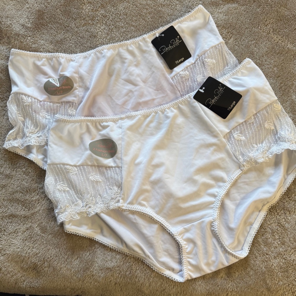 Rene Rofe Elegant White Lace Trim Brief Panties pack of 2 in Sizes S/M/L